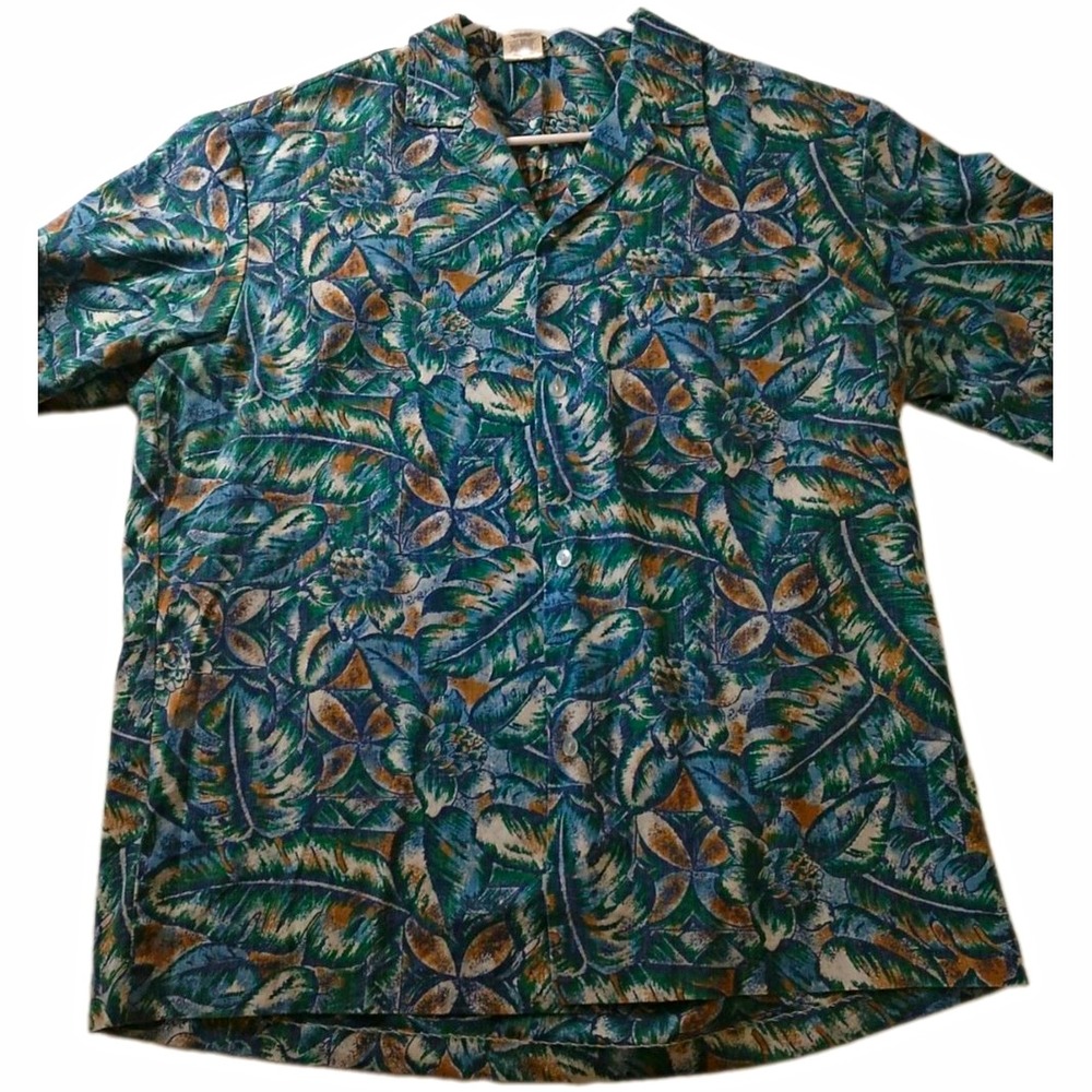 Vintage Royal Creations Hawaii Men's L Hawaiian Shirt Tropical Leaf Aloha Button